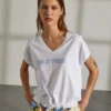 t shirt para mulher de algodão com bainha ajustável