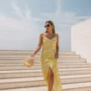 vestido comprido estampado