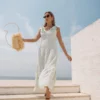 vestido rosa midi em bordado