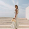 vestido rosa midi em bordado