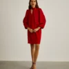 vestido vermelho curto de manga abaloada